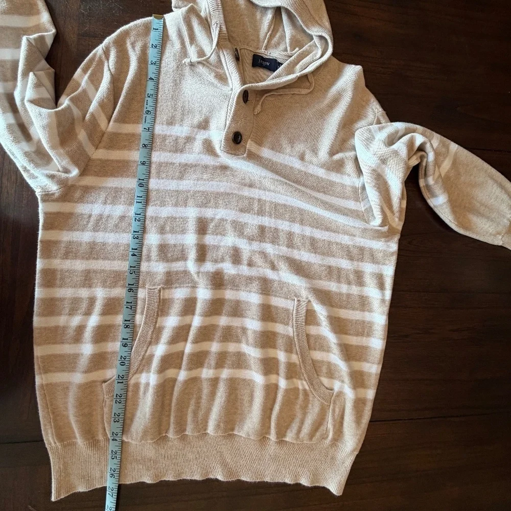 J. Crew Men's Hoodie Tan & Cream Striped Sweater, Size Medium